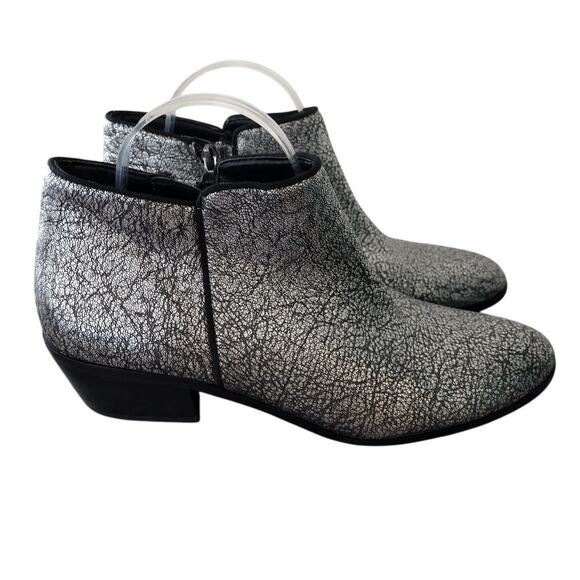 Sam Edelman | Metallic Crackle Silver & Black Leather Ankle Boots Booties PETTY - Picture 1 of 12